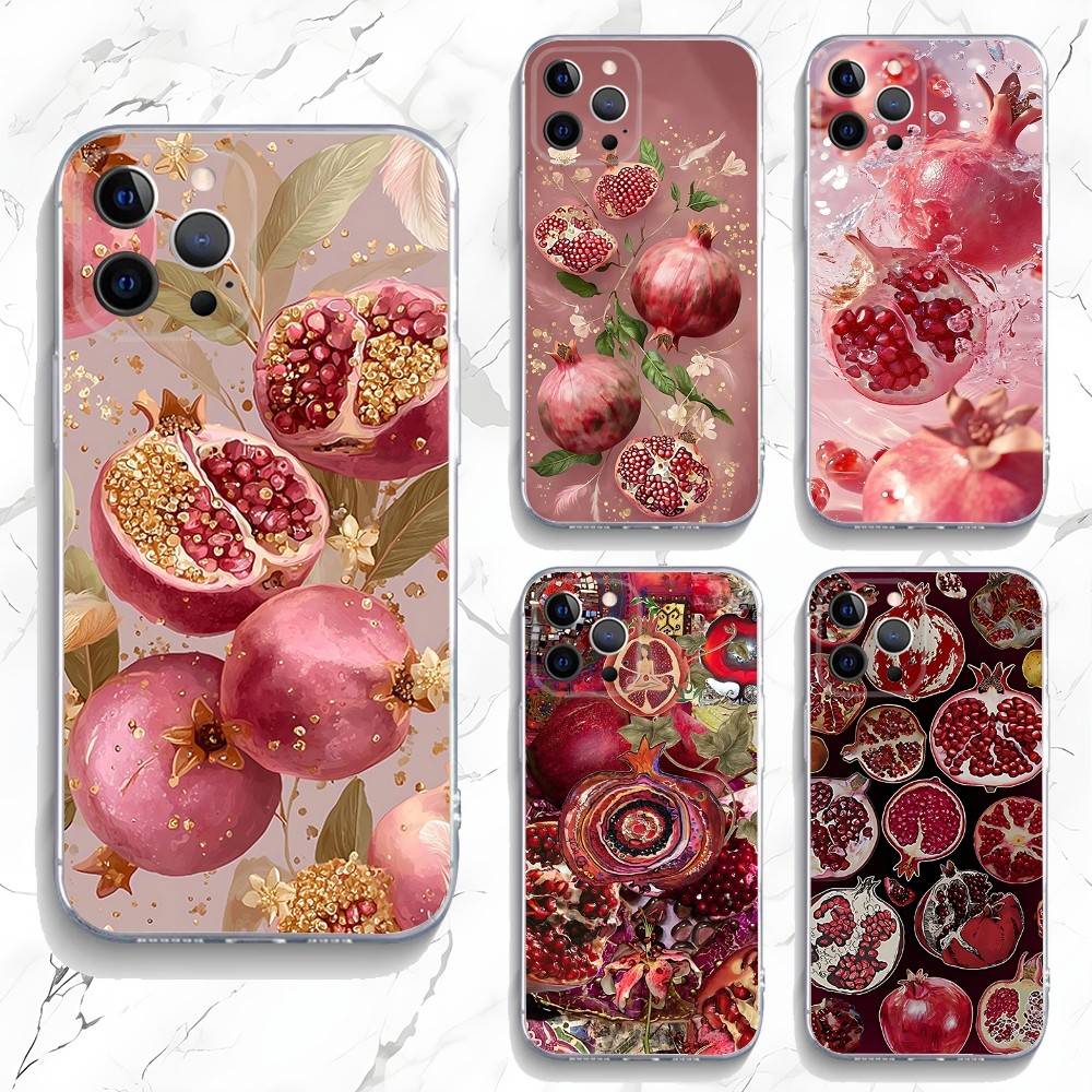 Золотой Розовый Гранат Арт Чехол для Телефона Для iPhone 16,15,14,13,12,11 Pro,Max,Plus,X,XS,XR,SE,Mini Прозрачный Силикон Мягкий