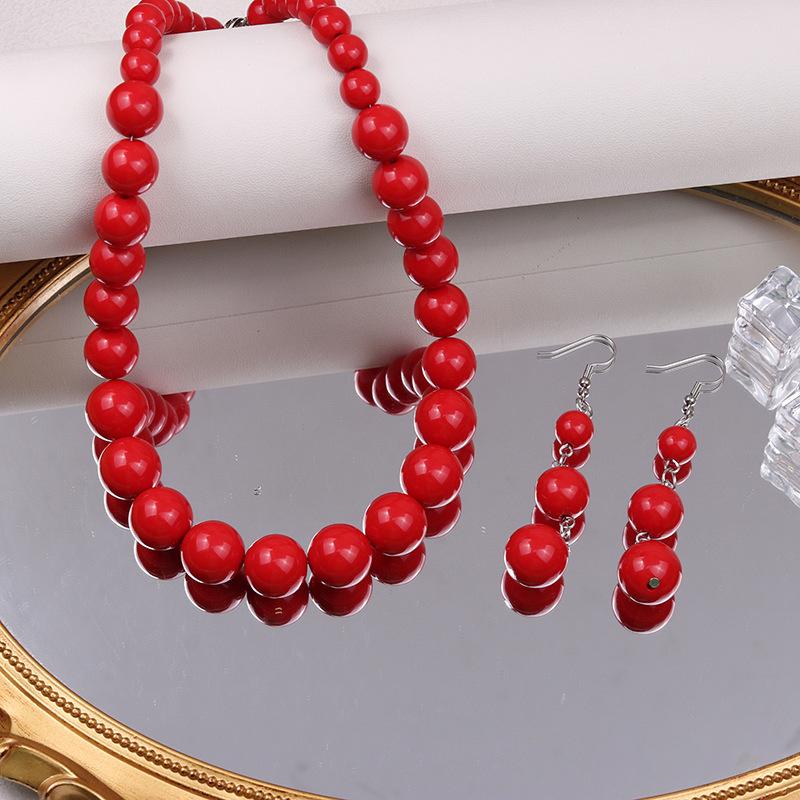 European and American exaggerated earrings, high-end candy color, size round bead pendant, simple retro design set, jewelry women