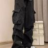 Мужские брюки-карго с несколькими карманами, сплошной цвет, свободные, с глубоким промежностью, High Street, в стиле хип-хоп, с эластичной резинкой на талии, длинные мужские длинные брюки