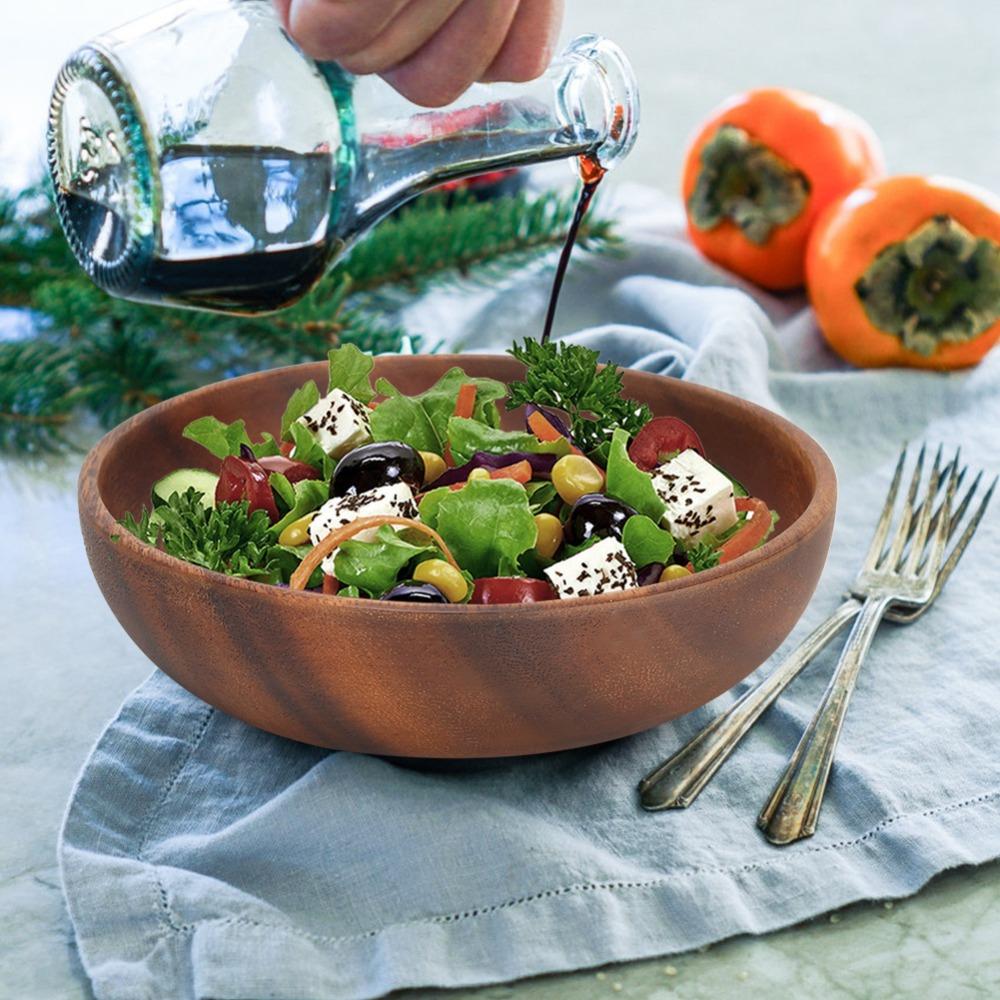Flat Bottom Salad Bowl Wooden Soup Bowl Minimalist Rice Noodle Bowl Restaurant Serving