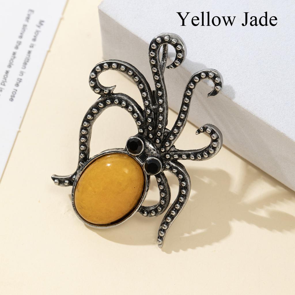 1 шт. Летние броши в виде осьминога из натурального камня в стиле океана, хрустальная брошь с аметистом, агатом, нефритом и драгоценным камнем для унисекс-ювелирных изделий на день рождения в подарок