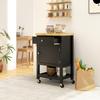 Kitchen Trolley With Wheels Service Cart Worktop Made Of Rubberwood Drawer 63.5 X 40 X 90 Cm Black