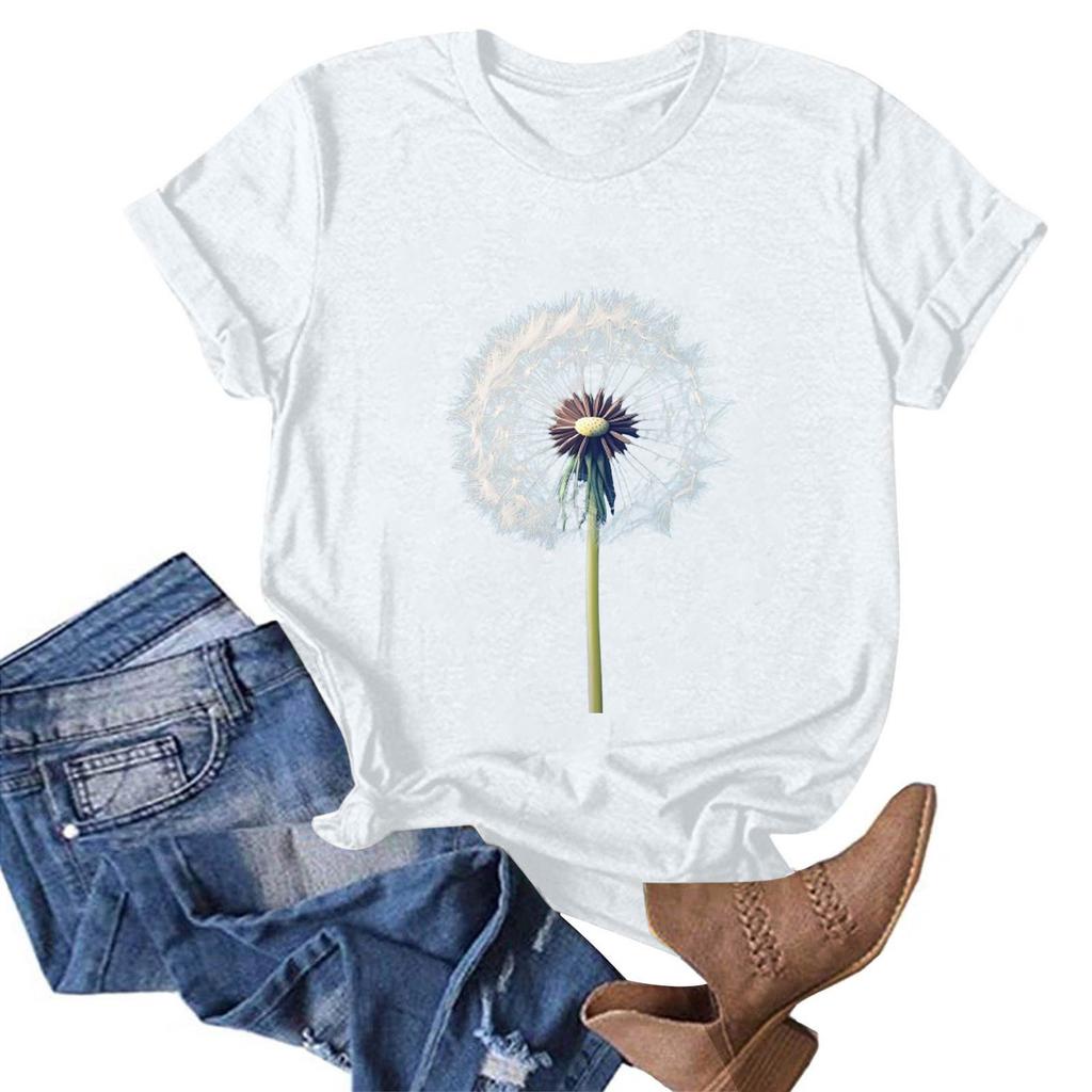 Женская модная повседневная футболка с круглым вырезом и принтом, пуловер с короткими рукавами, топ