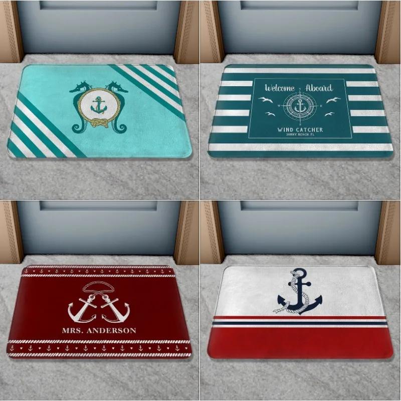 Boat Anti Slip Door Mat Nautical Anchor Compass Ship Wheel Home Decor Floor Mat Indoor Outdoor Bath Rug