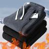 Winter Fall Men Sport Pants Loose Drawstring Elastic Waist Thick Plush Pockets Plus Size Ankle-banded Solid Color Exercise Trousers