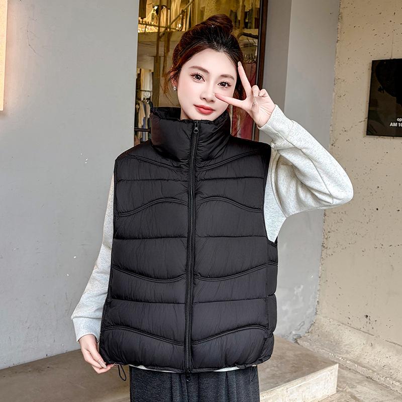 Versatile down cotton vest women's stand-up collar waist thin vest vest winter vest jacket