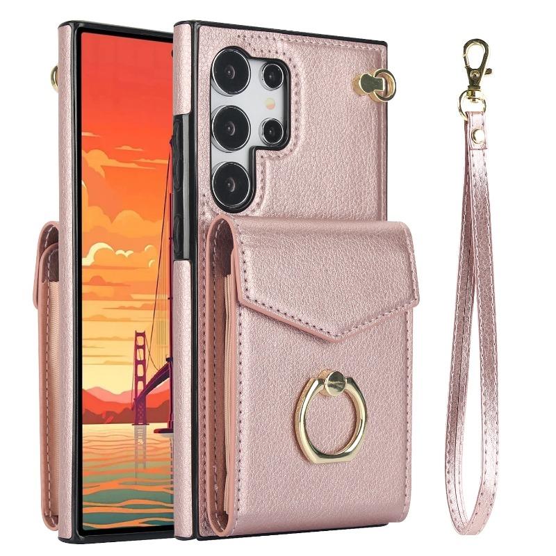 Чехол для телефона с ремешком на запястье для Samsung Galaxy S23 S21 FE S24 Plus S22 Ultra A13 A53 A52 A73 A33 A14 A24 A54 с крышкой-держателем для карт