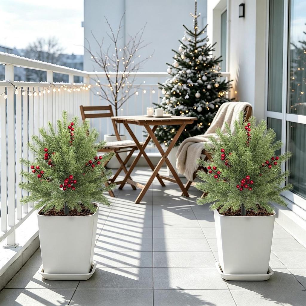Christmas Red Berry & Pine Needle Potted Plant for Outdoor Landscaping & Courtyard Decor