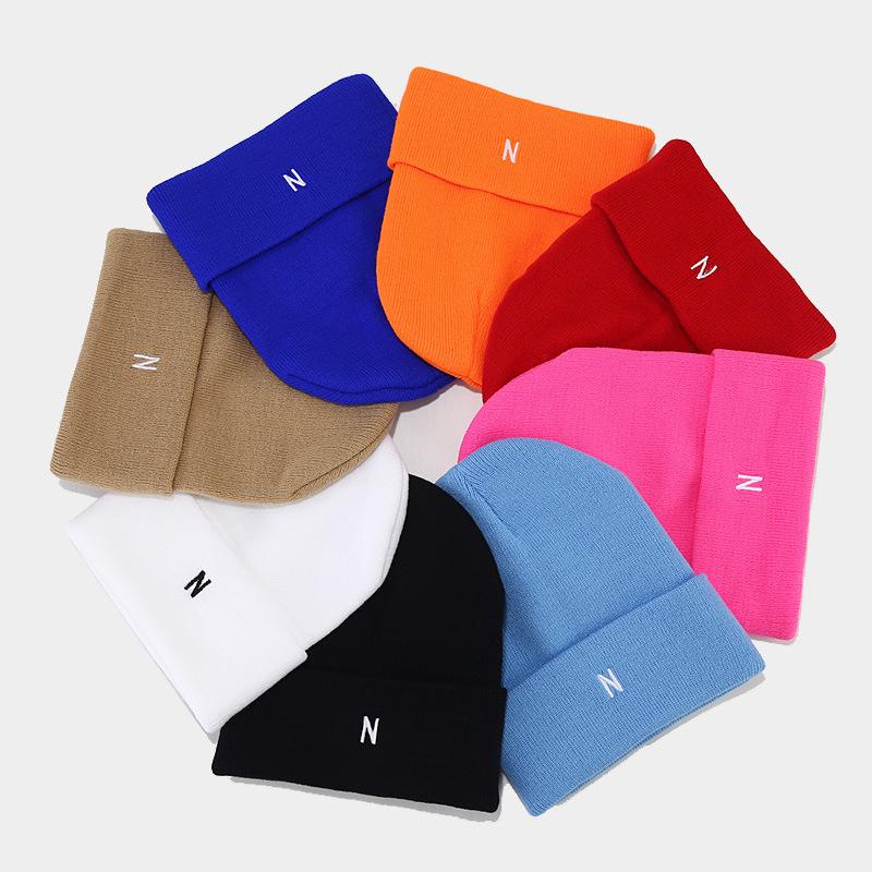 New fashion trendy brand N letter embroidered knitted hat women's personality versatile outdoor thermal hat, men's simple wool hat