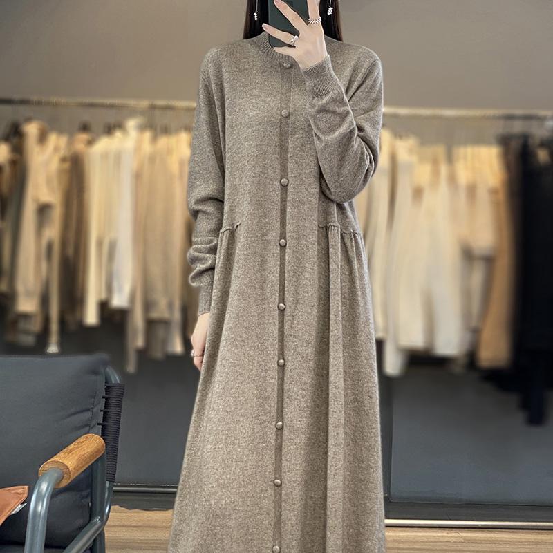 Women's Cashmere Dress Qinghe Cashmere 70% Wool 30% Cashmere Women's Autumn and Winter Cashmere Dress Soft and Warm