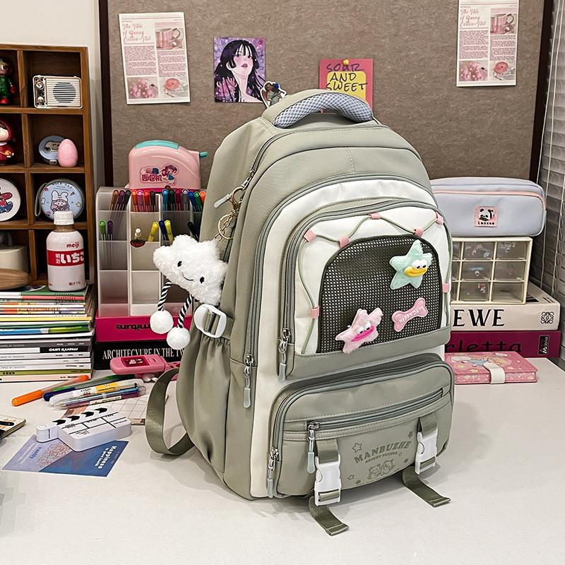 Bag Shoulder Large Capacity Solid Color Backpack Unisex School Student Travel