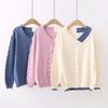 Knitted Sweater Female Long-sleeved Color Matching V-neck Sweater Women Pullover Spring