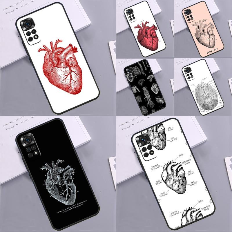 Винтажный Чехол для Телефона с Анатомическим Сердцем и Мозгом для Xiaomi Redmi Note 12 12S 11 11S 10 10S 9 9S 8 Pro Redmi 12 9C 10C 12C