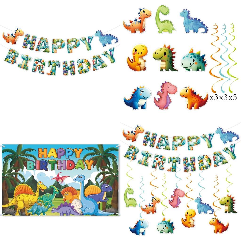 Dinosaur Party Decorations Banner And Spiral Hangings For Childrens Birthday Event
