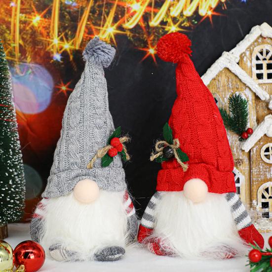 Lighted Christmas Gnome Small Light Up Plush Santa Elf with Knitted Hat Stuffed Swedish Tomte Toy for Winter Tabletop Fireplace Decor
