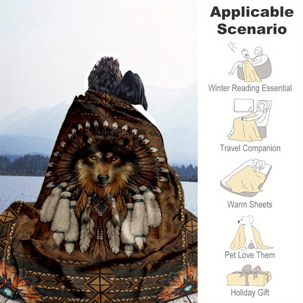 1pc Wolf Chief Blanket for Sofa Bed Soft and Light Bedding Ideal for Picnics, Ultra-Soft All-Season Throw for Outdoor Travel - Christmas-c0803009