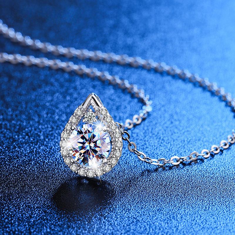D цвет 14-каратного белого золота с покрытием из стерлингового серебра Муассанит подвеска ожерелье 1,0 карат с бриллиантом ожерелье ювелирные изделия для женщин девочек