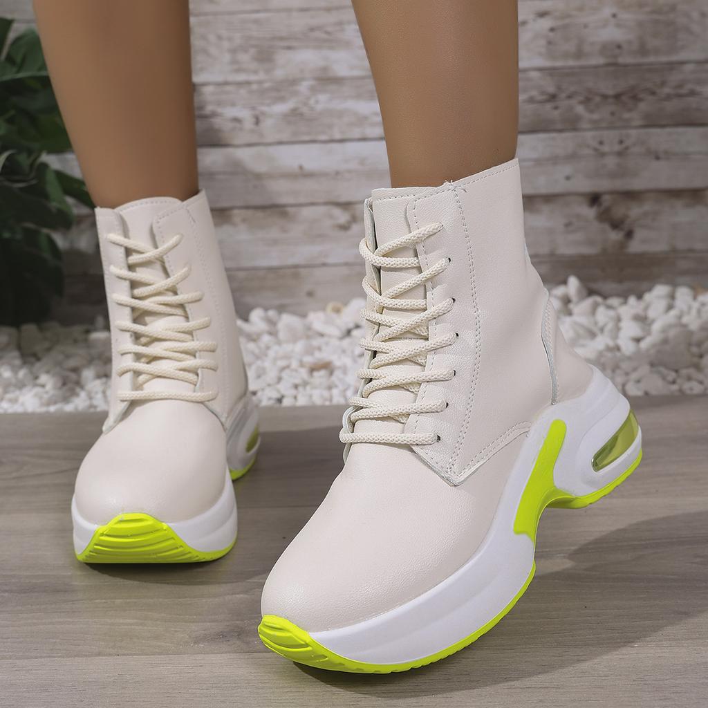 Fashion Fashion Thick Bottom Air Cushion Ankle Boots Women 2025 Winter Round Toe Wedge Heel Lace Up Boots Soft Chunky Platform Booties