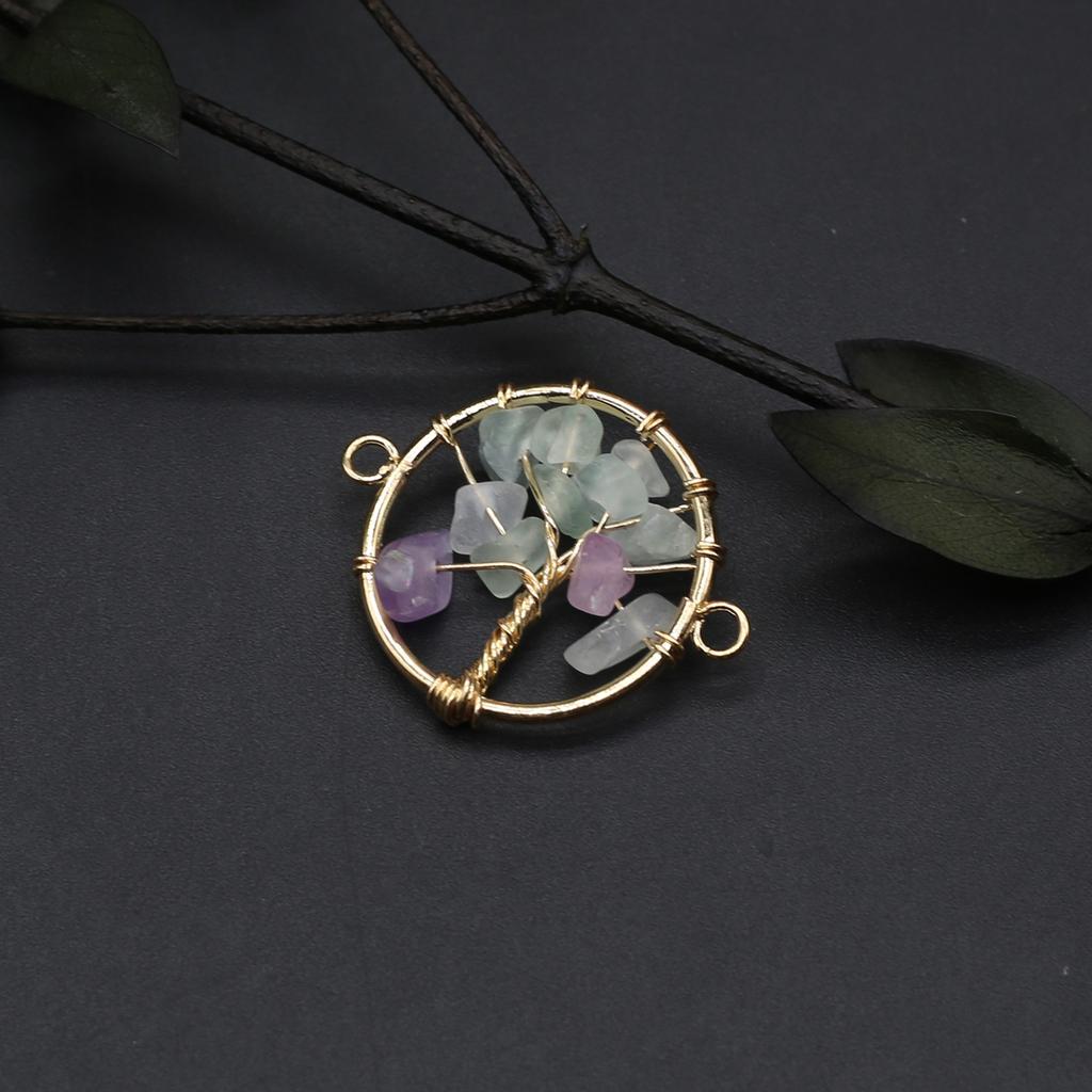 2 шт. намоточный разъем из натурального камня флюорит/аметист круглый гравийный разъем для изготовления ювелирных изделий DIY ожерелье браслет аксессуар