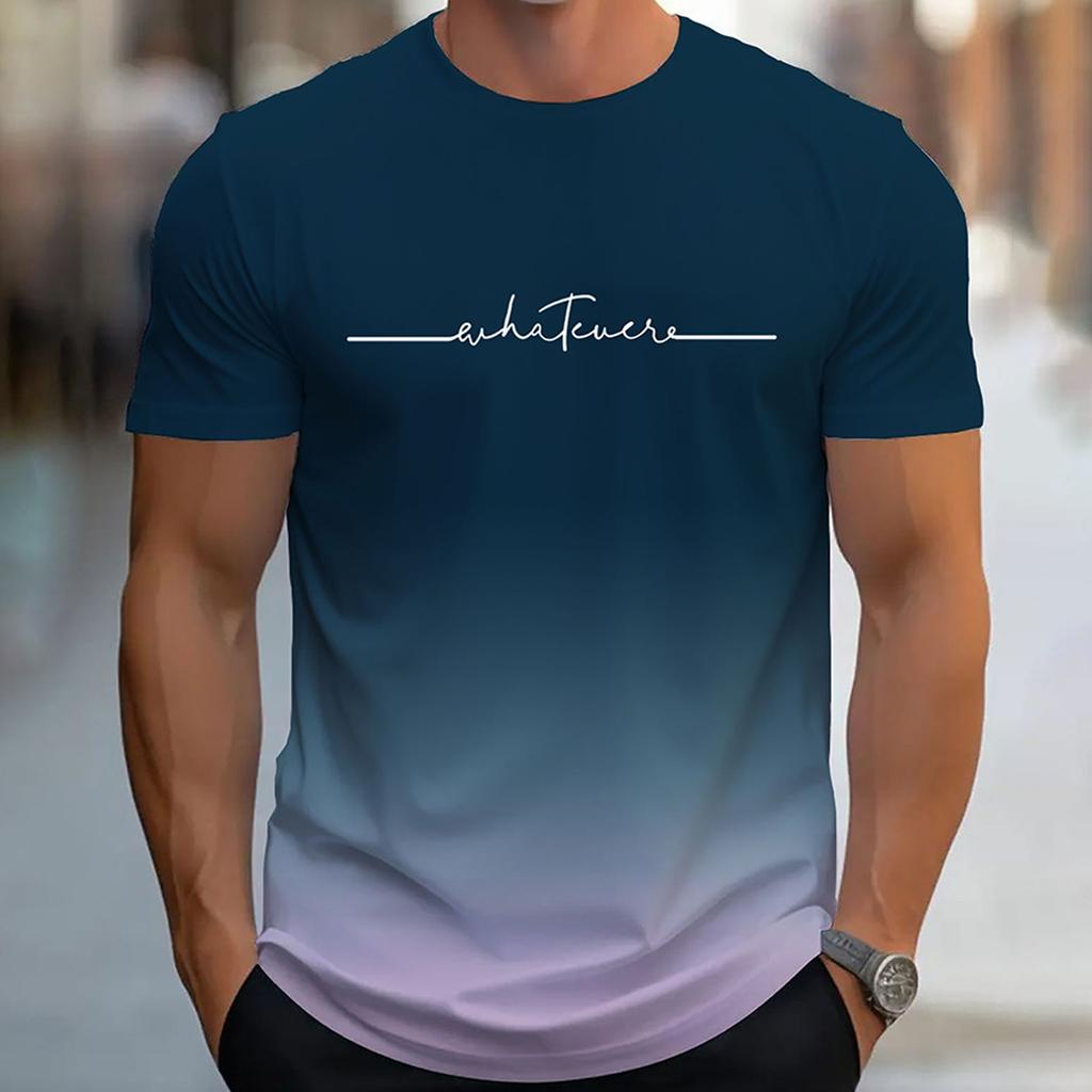 Alphabet 3D Printed Short Sleeved T-shirt Summer Breathable Polyester Simple Round Neck Top