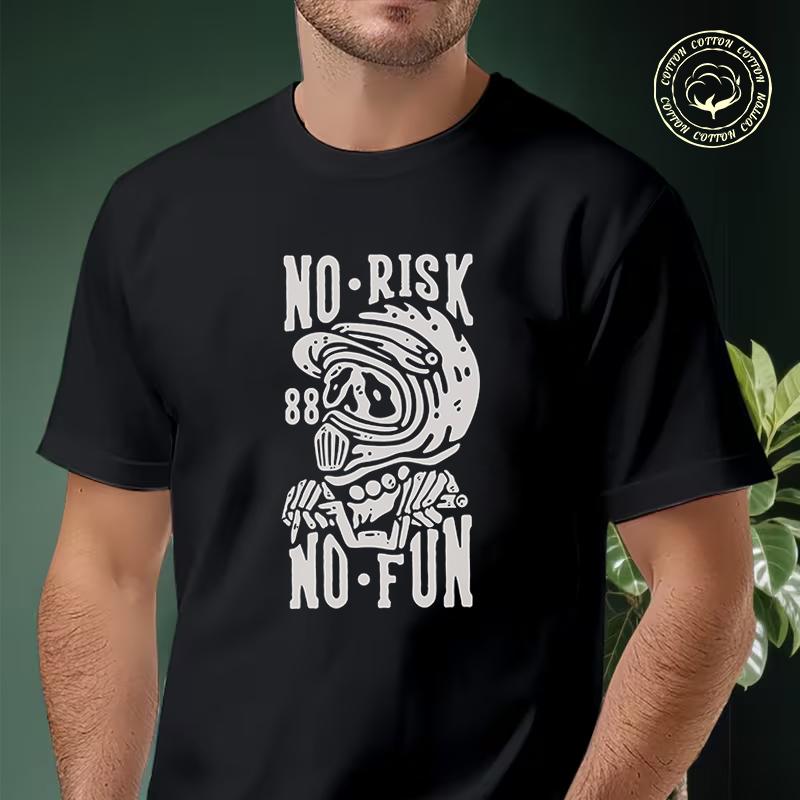 Shirt Cotton Casual T-shirts No Risk No Fun With Skeleton Wearing Motocross Helmet Mens Summer