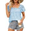 Summer Women's T-shirt Square Neck Lace Hollow Casual Loose Short-sleeved Chiffon Shirt