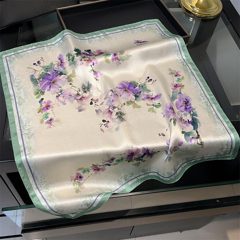 New 100% Natural Real Silk Scarf Women Bandana Square Scarves Wrap Kerchief Mulberry Fashion Luxury High Quality Hijab For Lady