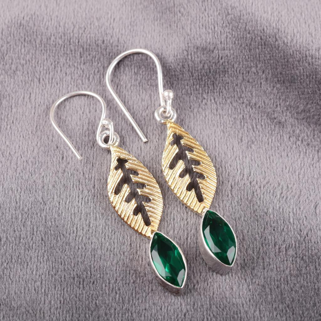 Green Emerald Gemstone Earrings Jewelry, Handmade Gorgeous Silver Earrings , 925 Sterling Silver Jewelry For Wedding Gift