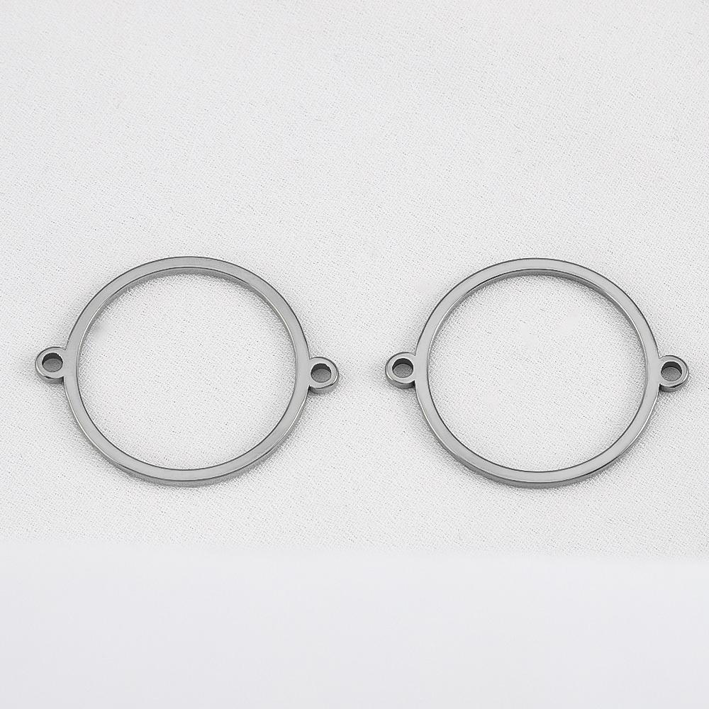 10Pcs 20Pcs Stainless Steel Hollow Double Hole Circle Charms Pendant Bracelet Cabochon Tray Bezel Blank Settings Jewelry Making