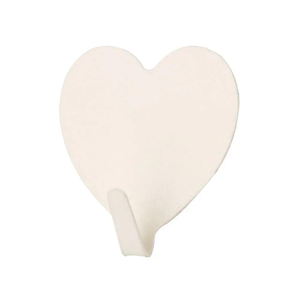 Cute Heart Shape Hooks Self Adhesive Hooks Stainless Steel Strong Sticky Wall Door Hang Bathroom Storage Organizer Holder