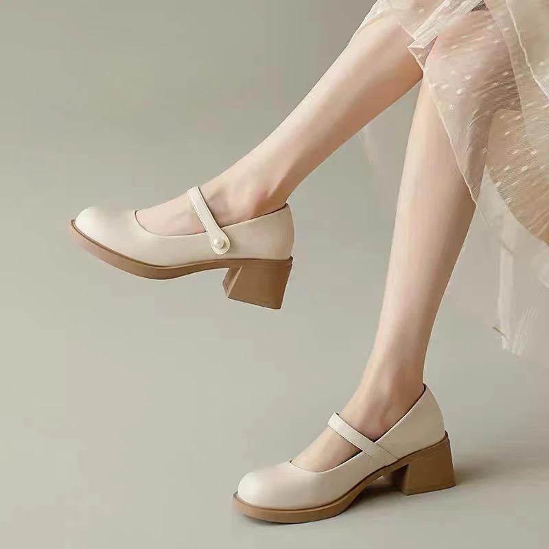 Готический стиль, туфли-лодочки на среднем блочном каблуке, в японском стиле лолита, массивные, женские, с круглым носком, обувь для женщин Мэри Джейн, стильные, в продаже