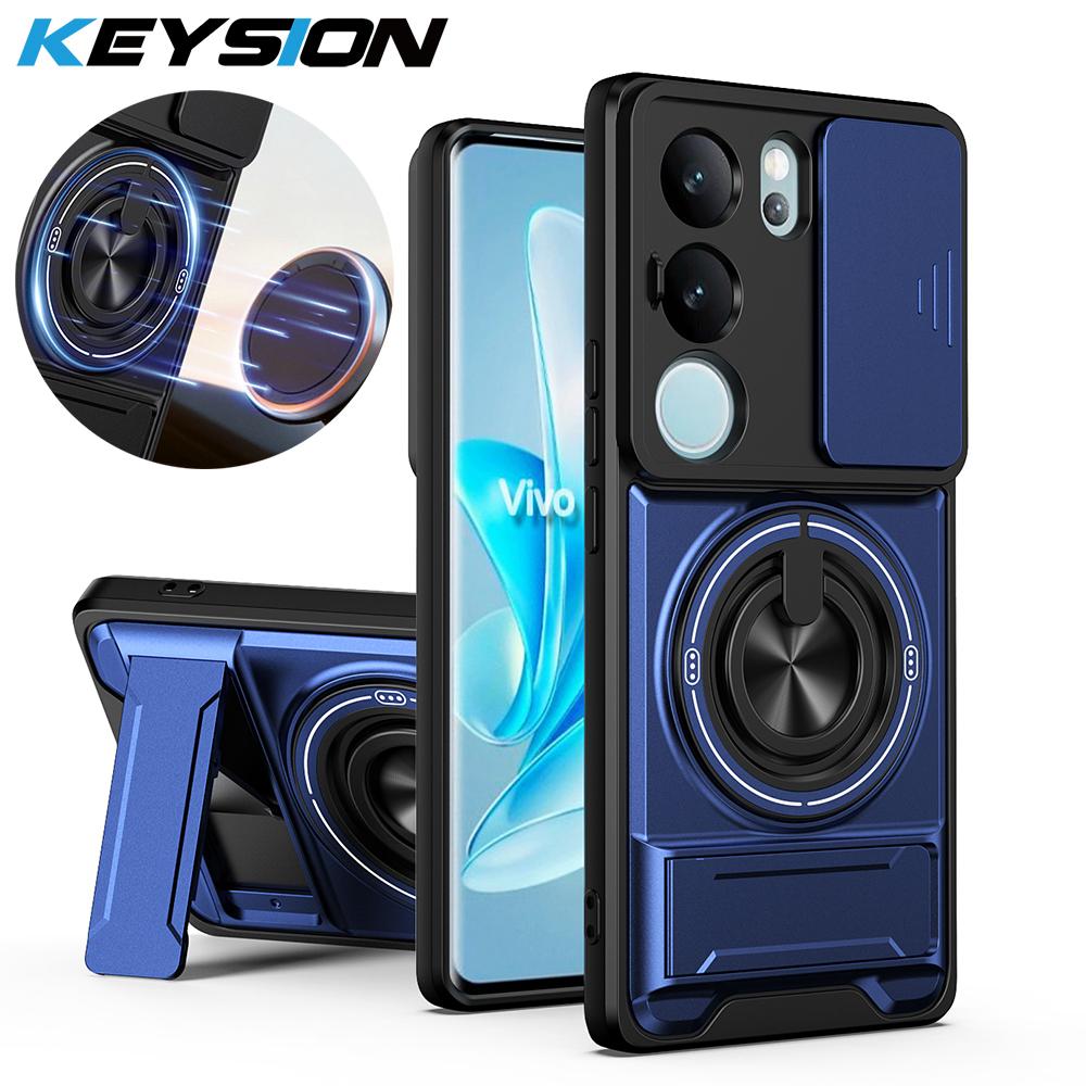 KEYSION Магнитный чехол для телефона VIVO V29 5G с защитой сдвижной крышки камеры, вертикальной подставкой, кольцом 360°, противоударной задней крышкой