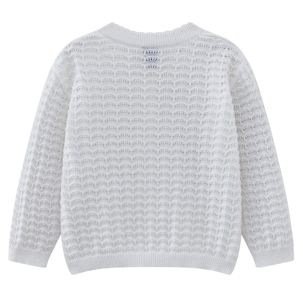 Girls' Knitted Cardigan Spring and Autumn Thin Hollow Children's Sweater Long Sleeve Pure Cotton Top Coat Stylish