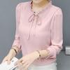 Autumn Loose Plus Size Bow Chiffon Shirt Women's Long Sleeved Solid Color Shirt Base Top