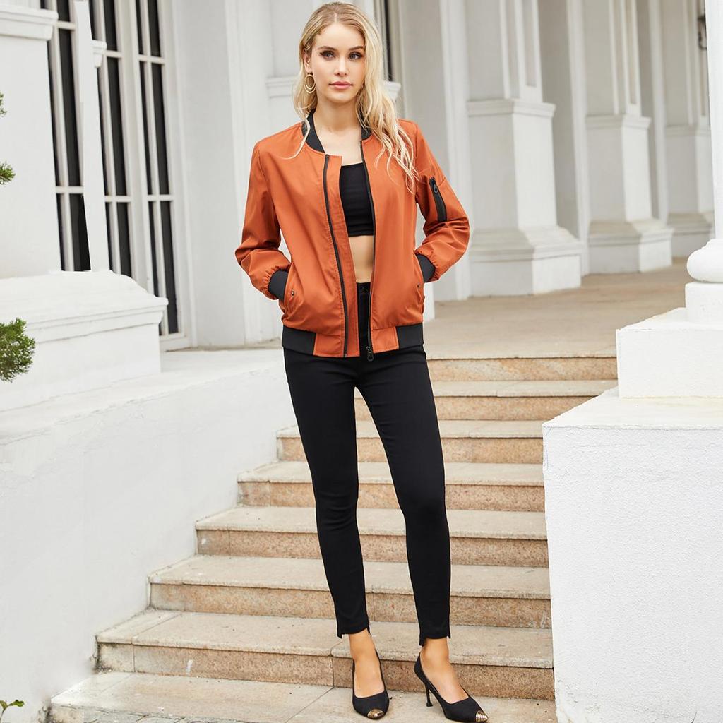 Женская куртка-бомбер с длинными рукавами, бейсбольный воротник, тонкая свободная верхняя одежда, летные куртки на молнии, весенне-осеннее пальто