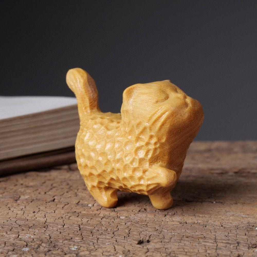Маленькая скульптура кошки, вырезанная вручную фигурка животного, украшение для кошки, деревянная статуэтка кошки, настольная