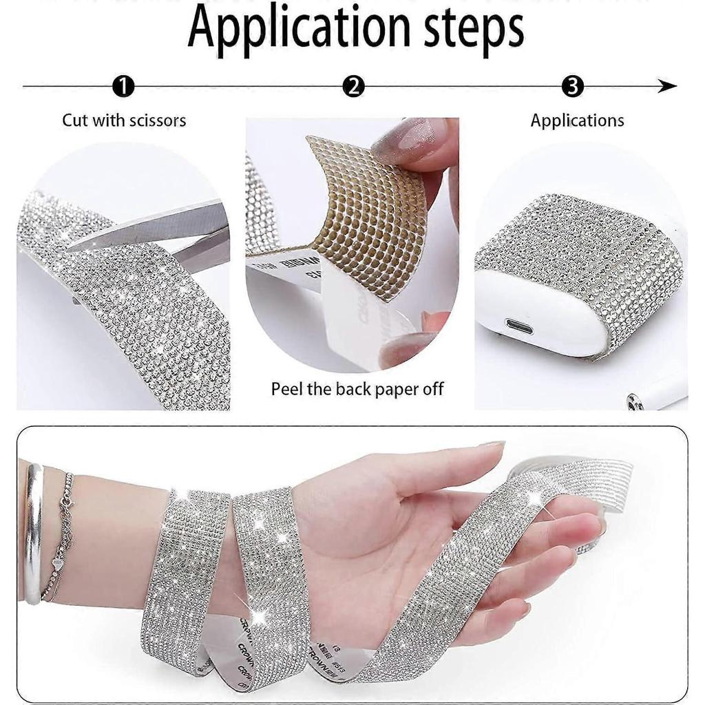 3 Yards Self Adhesive Rhinestones, Ribbon Roll Glitter Resin Diamond Ribbons Stickers Wrap Crystal Roll for DIY Arts Crafts,10mm