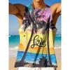 Summer Round Neck 3D Palm Leaf Printed Top Fashionable Casual Hawaiian Beach Sleeveless Vest Men's T-shirts