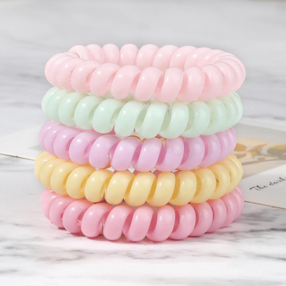 5 шт./набор Эластичные конфетные цвета Телефонный провод Простые женские резинки для волос Веревка для волос для детей Девочек Скранчи Повязка на голову Жевательная резинка Подарки