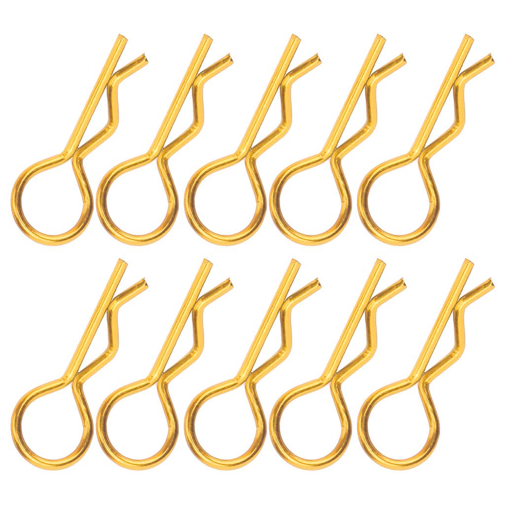 10Pcs RC Car Shell Clip RShape Metal Body Clips Pins for 1 5 1 6 1 8 1 10 RC Car(Gold )
