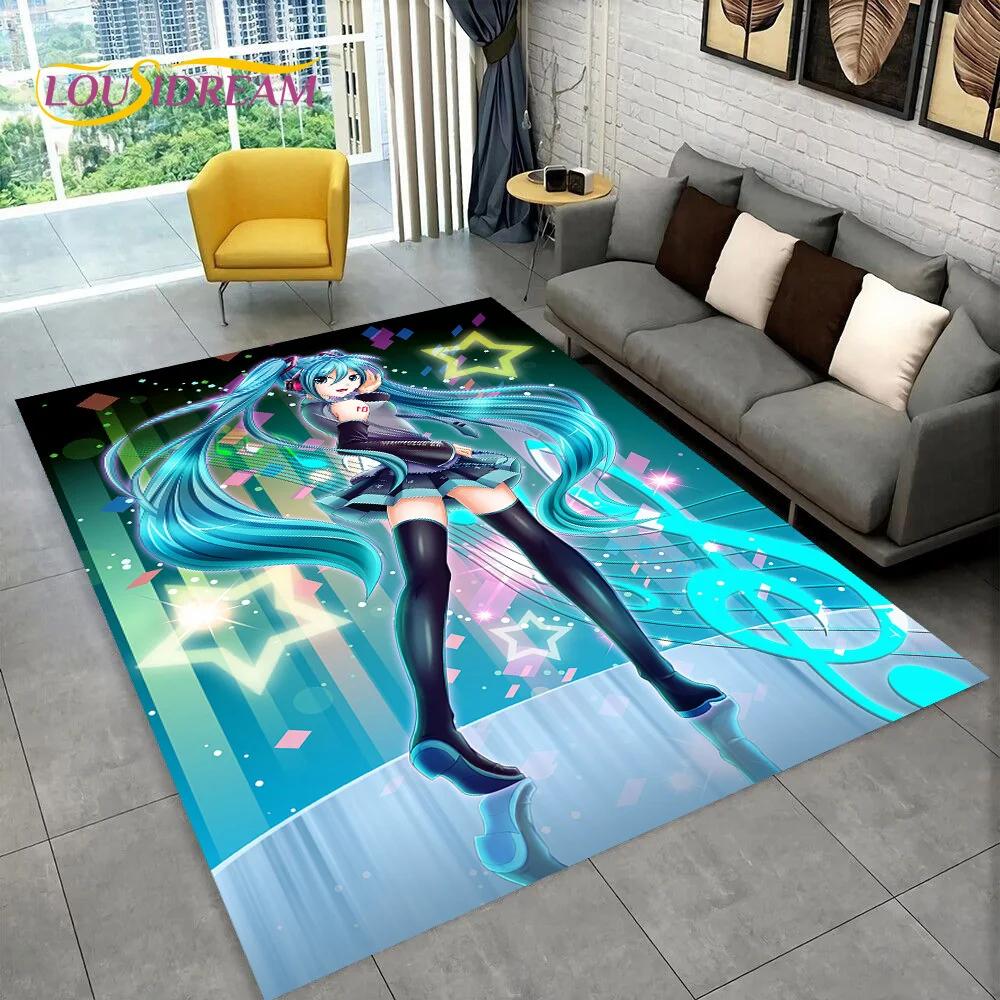 3D Cute M-Mikuu Music Cartoon Characters Carpet Rug for Living Room Bedroom Home Sofa Decoration,Kid Area Rug Non-slip Floor Mat