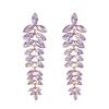 Colorful Diamond Flower Earrings for Women, Bold European Style Long Leaf Design, Perfect for Banquets