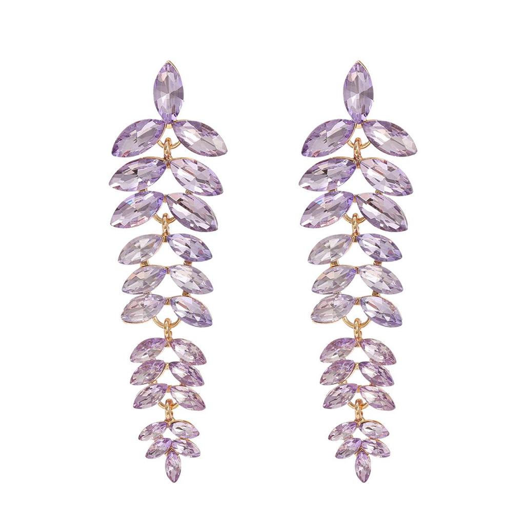 Colorful Diamond Flower Earrings for Women, Bold European Style Long Leaf Design, Perfect for Banquets