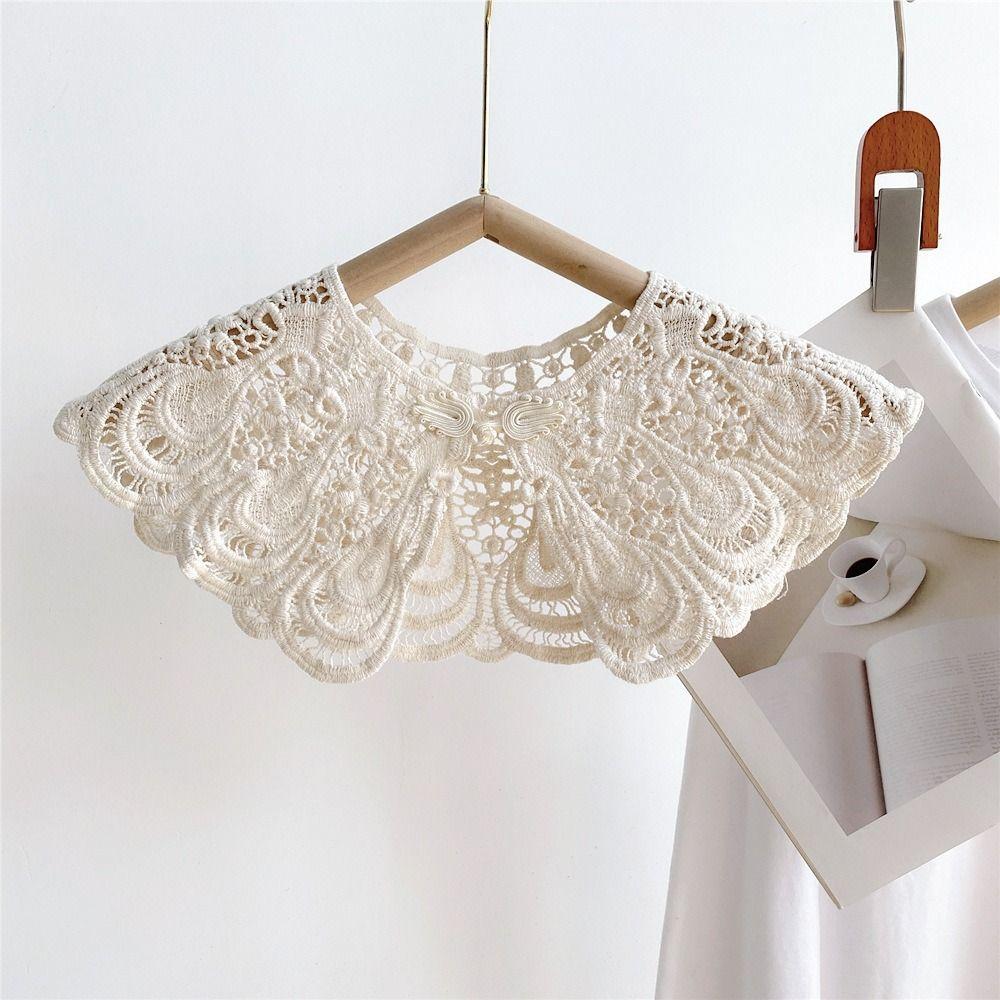 Cape Lace Fake Collar Hollow Out Wraps Blouse Shoulders Fake Collar Cloak Korean Style Crochet Flower Scarves Scarf Accessories