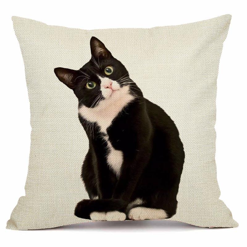 RZN черная льняная наволочка для домашнего животного и кота, квадратная декоративная наволочка для дивана, чехол для подушки с животным узором 45X45 см
