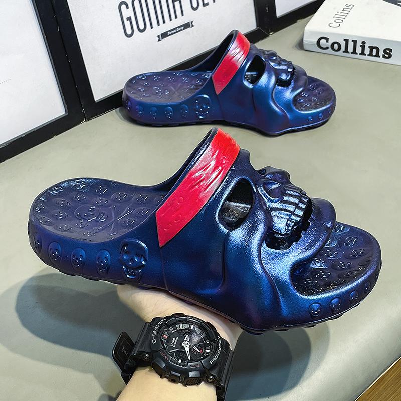 2024 Slippers Men's Skull Fashion Summer Outdoor Wear Stepping On Feces Feeling Indoor Home Home Non-slip Sandals and Slippers