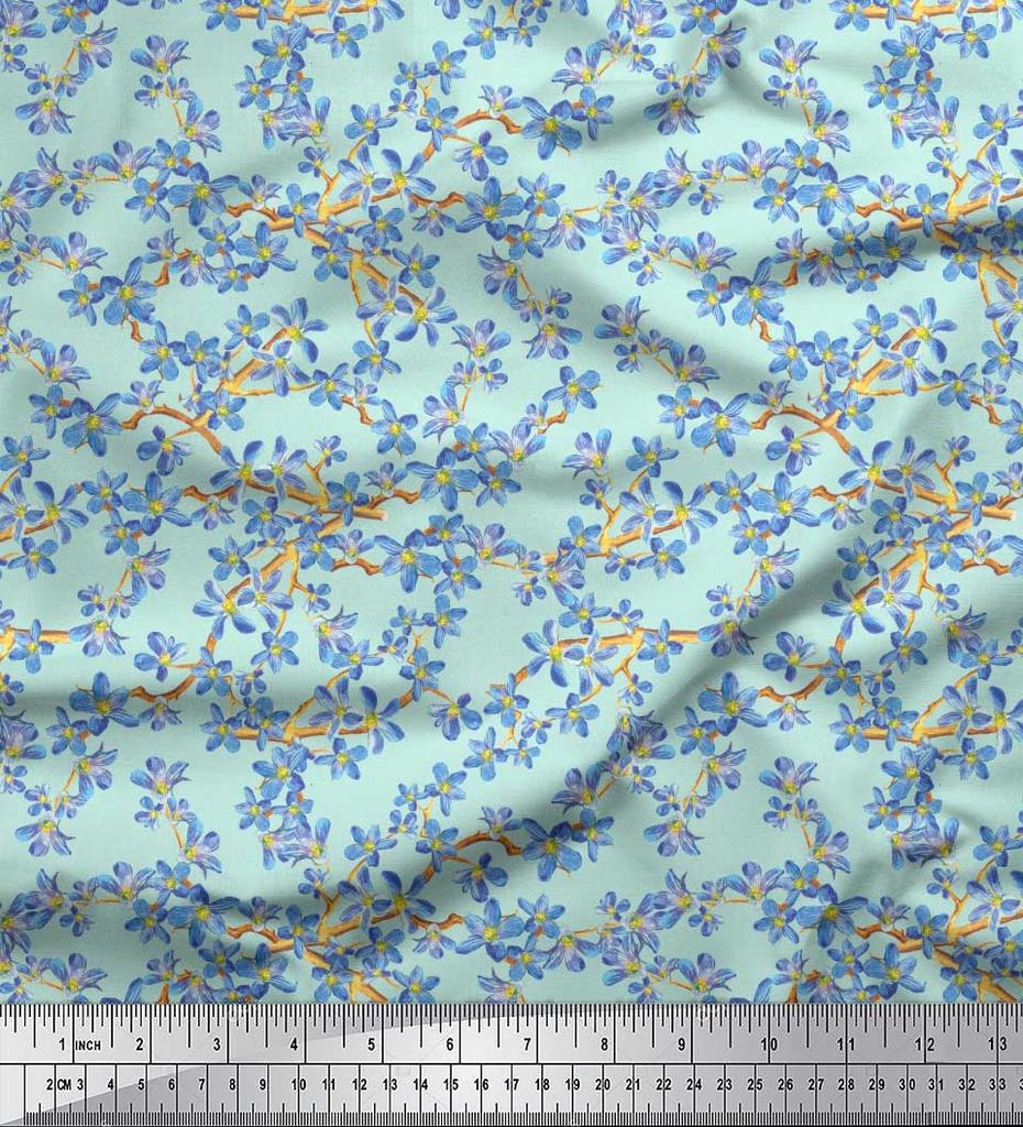 Soimoi Черная поли ткань крепа Не забудь меня, ткань с цветочным принтом Буша 1 ярд 42 дюйма