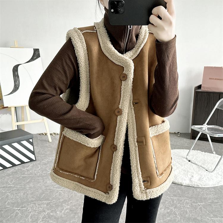 Двухсторонний жилет женский винтажный жилет из овчины двусторонний жилет осень-зима коричневый жилет