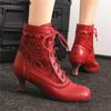 Fashion 2025 New Lace Up Ladies High Heel Shoes Strange Steampunk Boot Victorian Ankle Boots Women Pointed Toe Thick Soled Short Boots