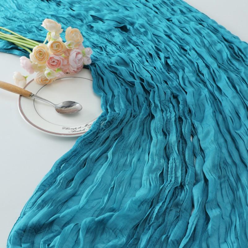 Linen-Style Crinkled Table Runner Dining Decor European Vintage Design Solid Color 90x180cm/90x300cm